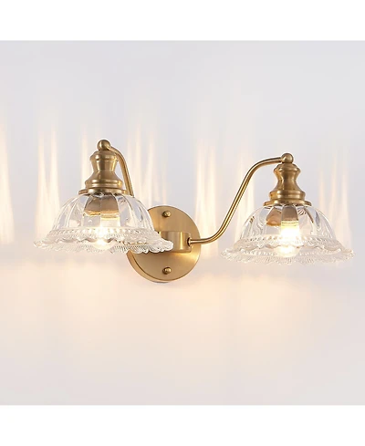Midola 20 Inch 2-Light Vintage Bathroom Wall Sconce – Elegant Metal and Glass Lampshade Vanity Light Fixture for Bathroom, Hallway, or Bedroom