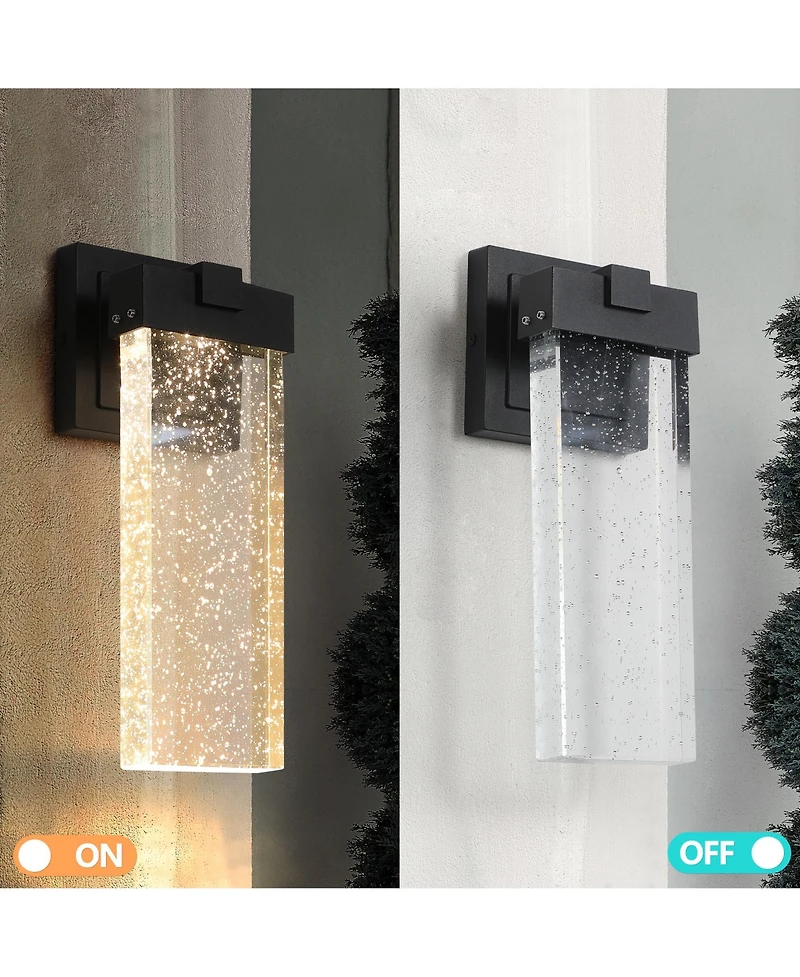Midola 2-Pack Outdoor Wall Light Fixture, Weatherproof Led Wall Sconce with Bubble Crystal and Light Sensor
