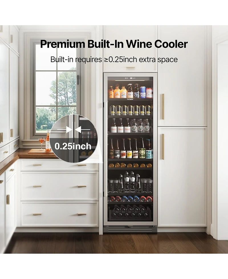 Ca'Lefort 24 inch Beverage Refrigerator cooler 373 Cans,Freestanding or Built-In Beverage fridge with 3 Led for Home