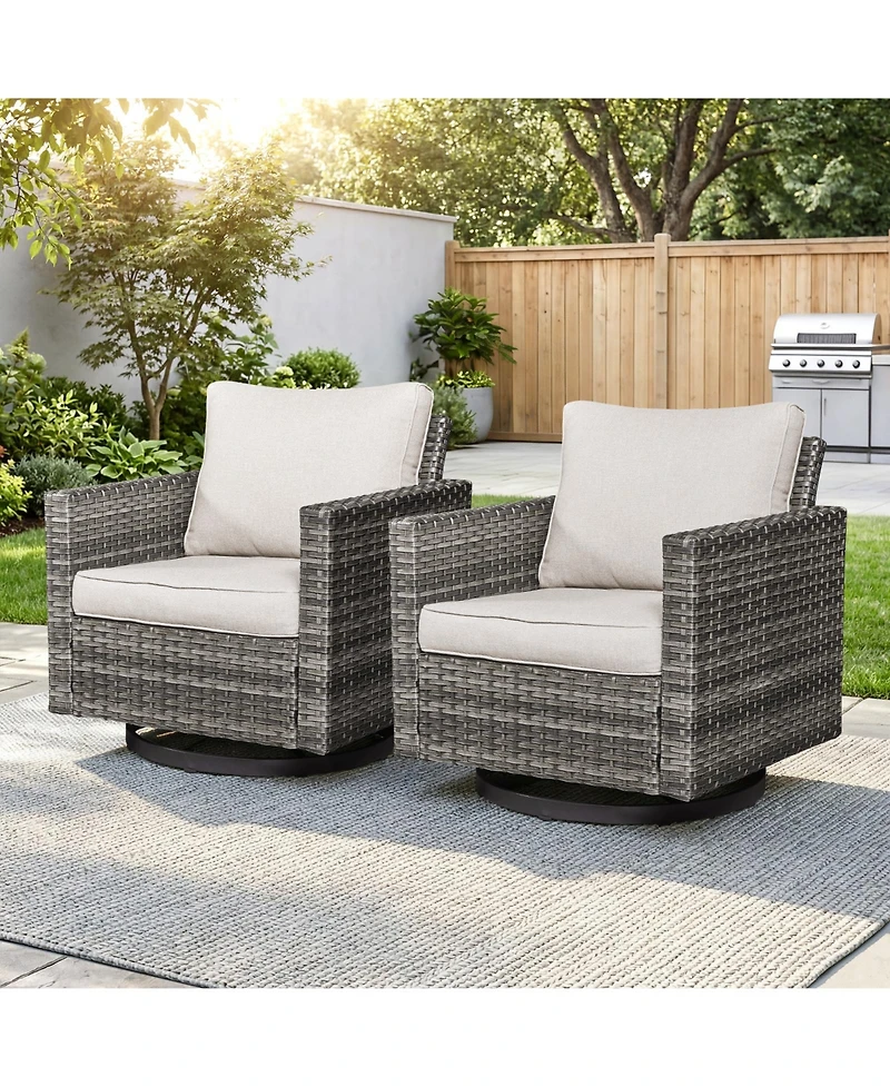 Pocassy Patio Chairs Wicker Swivel Rocker Set of 2 Heavy Duty Furniture Outdoor Rocking