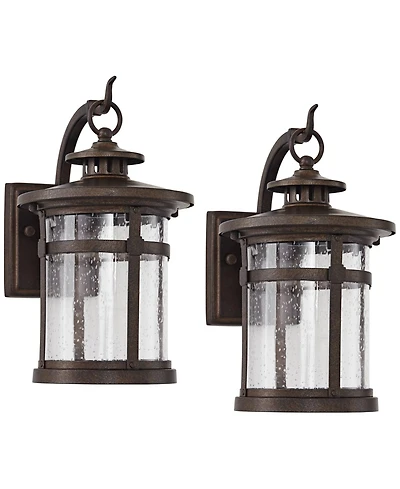 Franklin Iron Works Callaway Rustic Industrial Outdoor Wall Light Fixtures Set of 2 Clear Seedy Glass for Post Exterior