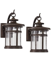 Franklin Iron Works Callaway Rustic Industrial Outdoor Wall Light Fixtures Set of 2 Clear Seedy Glass for Post Exterior