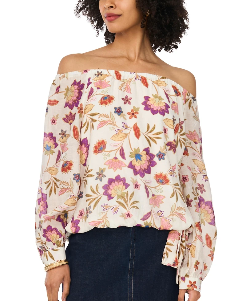 Vince Camuto Women's Printed Off-The-Shoulder Long-Sleeve Top