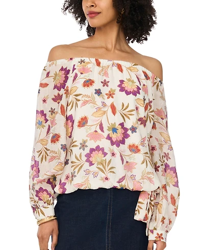 Vince Camuto Women's Printed Off-The-Shoulder Long-Sleeve Top