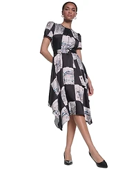 Karl Lagerfeld Paris Women's Scarf-Print Handkerchief-Hem Midi Dress