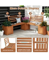 Yiortwo Outdoor Wooden Planter Bench with 2 Planter Boxes and Slatted Backrest