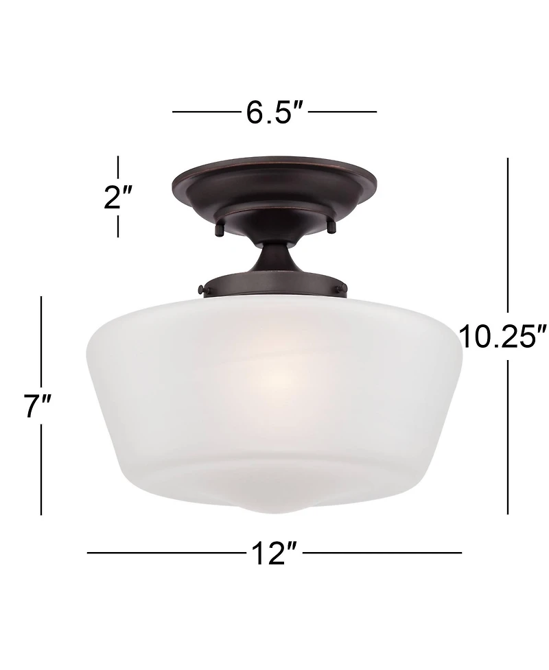 Regency Hill Schoolhouse Rustic Farmhouse Ceiling Light Semi Flush Mount Fixture 12inch Set of 2 Metal Glass Shade for Bedroom