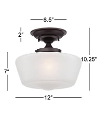 Regency Hill Schoolhouse Rustic Farmhouse Ceiling Light Semi Flush Mount Fixture 12inch Set of 2 Metal Glass Shade for Bedroom