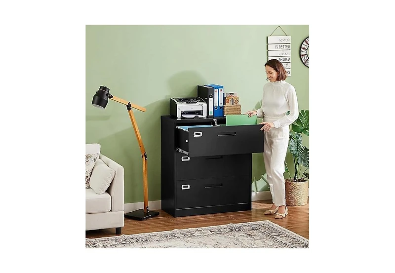 gaomon Lockable Side-Pull Filing Cabinet, 3-Drawer Metal Filing Cabinet, Office Storage Cabinet, Steel File Organizer, Suitable for Letterhead