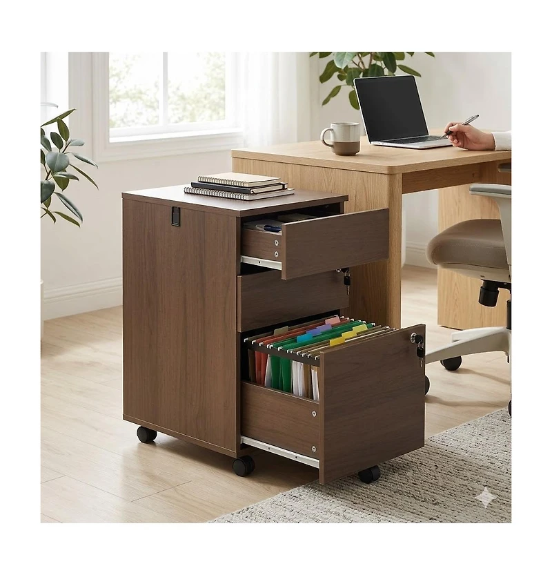 Slickblue Locking 3 Drawer File Cabinet Pedestal for Office Desk