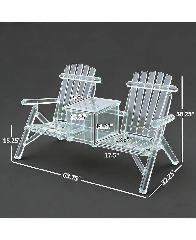 Yiortwo Double Adirondack Loveseat with Built-In Ice Bucket Table, Wooden Patio Chair