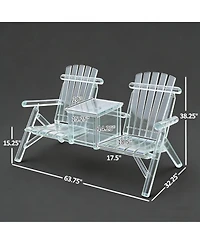 Yiortwo Double Adirondack Loveseat with Built-In Ice Bucket Table, Wooden Patio Chair