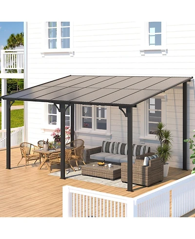gaomon Wall-Mounted Hardtop Gazebo with Galvanized Steel Roof and Gutters, Lean-To Patio Shelter for Deck, Porch or Backyard