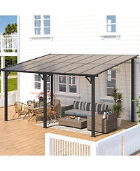 gaomon Wall-Mounted Hardtop Gazebo with Galvanized Steel Roof and Gutters, Lean-To Patio Shelter for Deck, Porch or Backyard