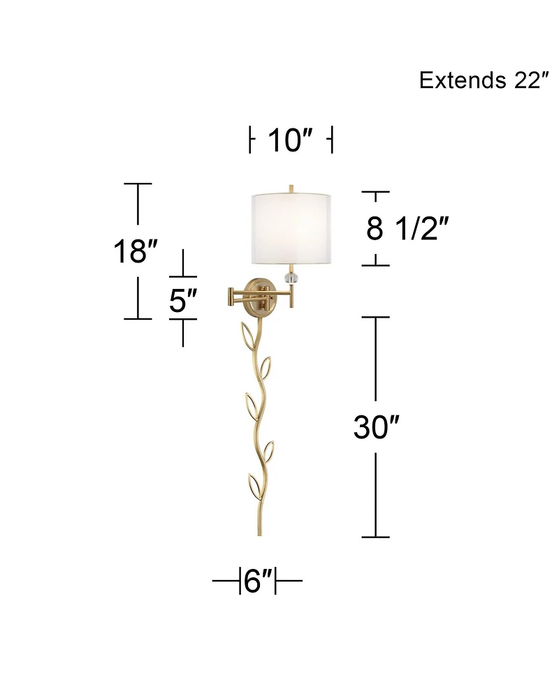 Possini Euro Design Kohle Modern Swing Arm Wall Lamp with Cord Cover Polished Brass Plug-in Light Fixture Inner Sheer Outer Shade for Bedroom