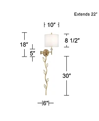 Possini Euro Design Kohle Modern Swing Arm Wall Lamp with Cord Cover Polished Brass Plug-in Light Fixture Inner Sheer Outer Shade for Bedroom