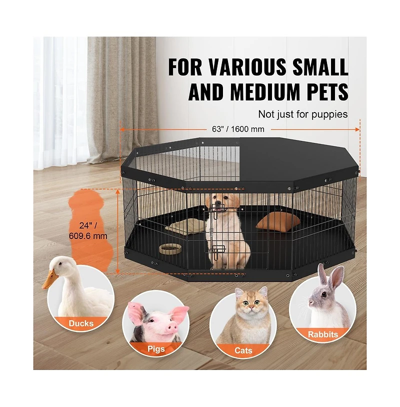 Ruie Foldable 8 Panel Metal Dog Playpen 24 in Pet Exercise Pen Indoor Outdoor