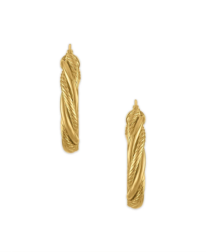 Macy's Polished & Textured Twist Hoop Earrings in 10k Yellow Gold