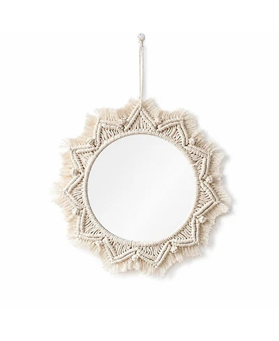 Phying Boho Macrame Round Mirror Handmade Woven Wall Hanging Ornament for Home Apartment Bedroom Living Room Decor