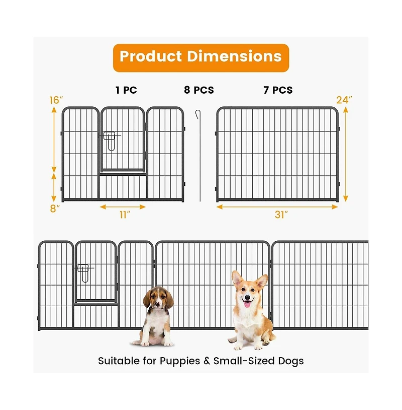 Ruie 8-Panel Foldable Pet Playpen Indoor Outdoor Pet Fence with Door