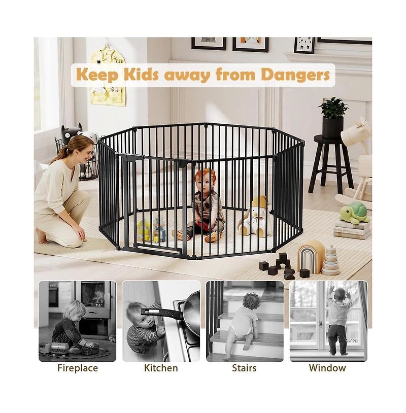 Ruie 8-Panel Extra Wide Pet Safety Gate Adjustable Auto-Close Door