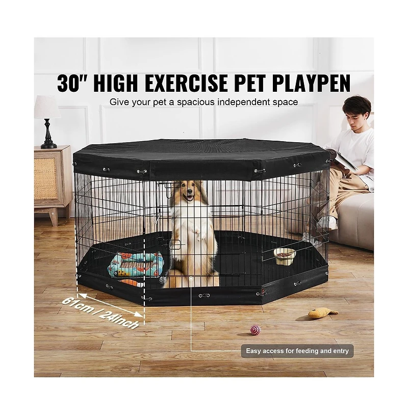Ruie Tall 8 Panel Metal Dog Playpen 30 in Pet Exercise Pen with Mat
