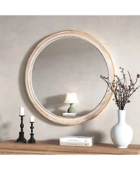 Phying 30 Inch Solid Wood Round Wall Mirror Farmhouse Boho Shabby Chic Decorative Vanity Mirror for Bathroom Living Room Entryway