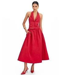 Miss Circle Women's Ursel Crimson Gathered A-Line Midi Skirt