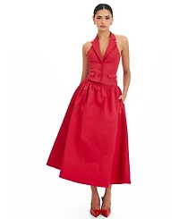 Miss Circle Women's Ursella Crimson Halter Single-Breasted Lapel Top