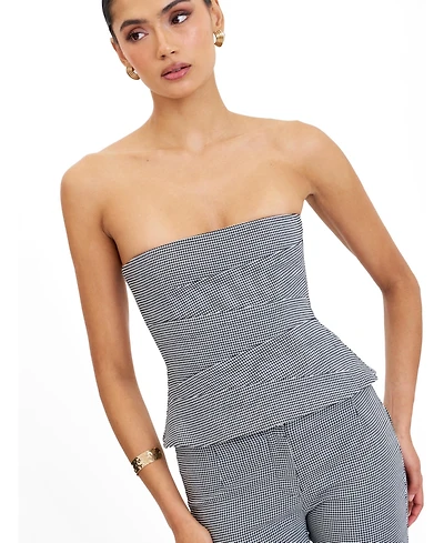 Miss Circle Women's Ulla Micro-Houndstooth Strapless Peplum Top