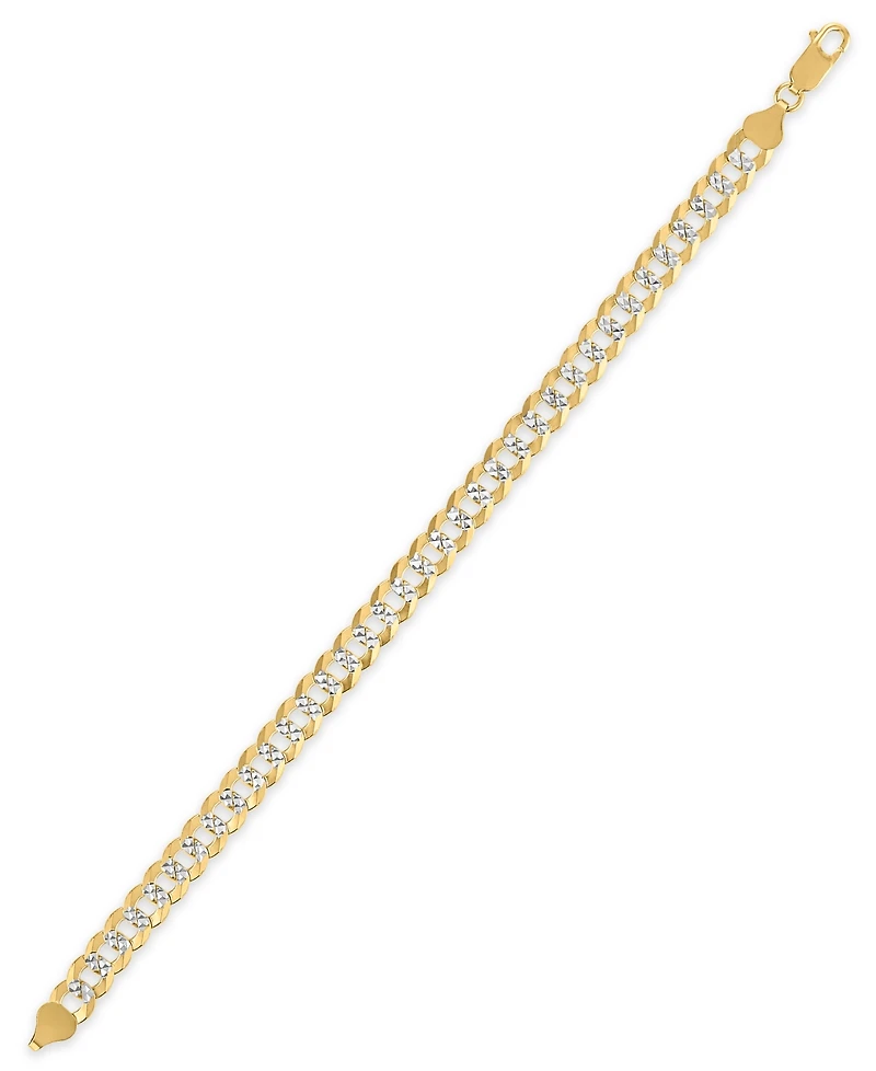 Macy's Men's Pave Diamond-Cut Curb Link Chain Bracelet in 14k Two-Tone Gold Over Sterling Silver