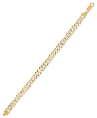 Macy's Men's Pave Diamond-Cut Curb Link Chain Bracelet in 14k Two-Tone Gold Over Sterling Silver
