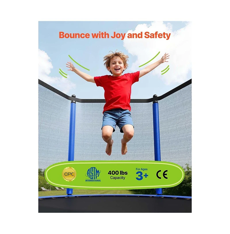 Ruie Outdoor Trampoline 12 feet Round Recreational Trampoline with Enclosure Net