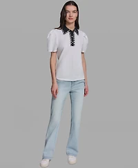 Karl Lagerfeld Paris Women's Collared Short-Sleeve Top