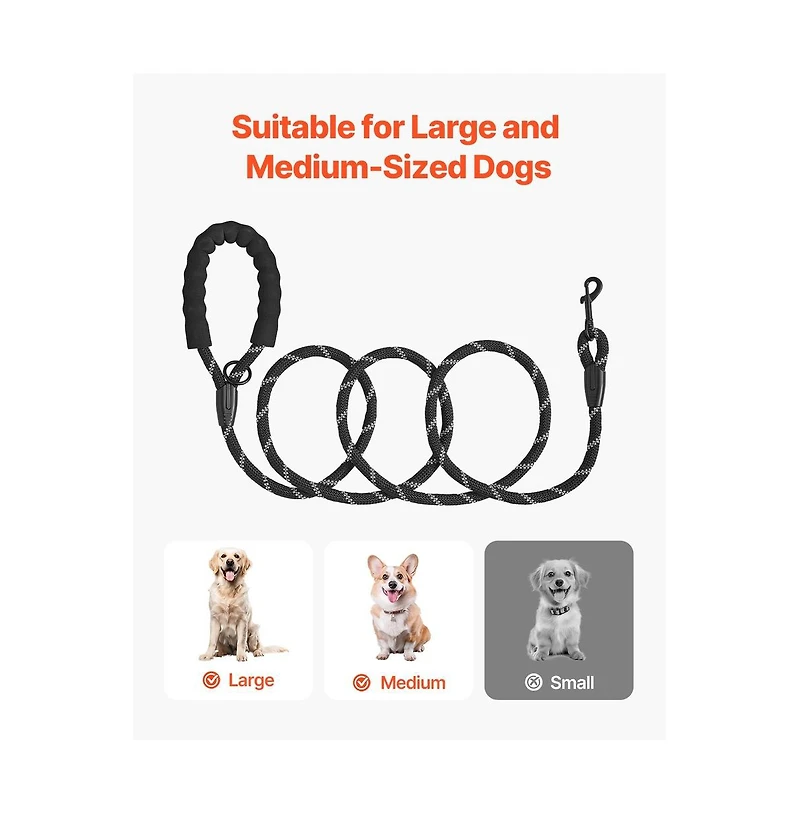 Ruie Heavy Duty Rope Dog Leash 6 ft with Padded Handle and Reflective Threads