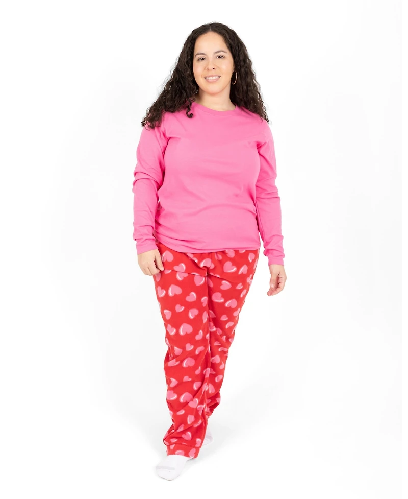 Leveret Women's Matching Family Cotton Top and Fleece Pants Heart Pajamas