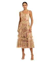 Mac Duggal Women's Floral Printed Sleeveless Ruffle Midi Dress