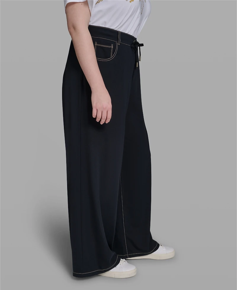 Karl Lagerfeld Paris Women's High-Waist Knit Flared Drawstring Pant