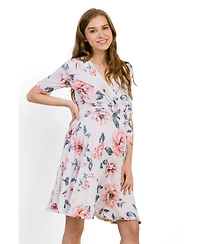 Hello Miz Maternity Floral Short Sleeve Nursing Wrap Dress with Tie Waist