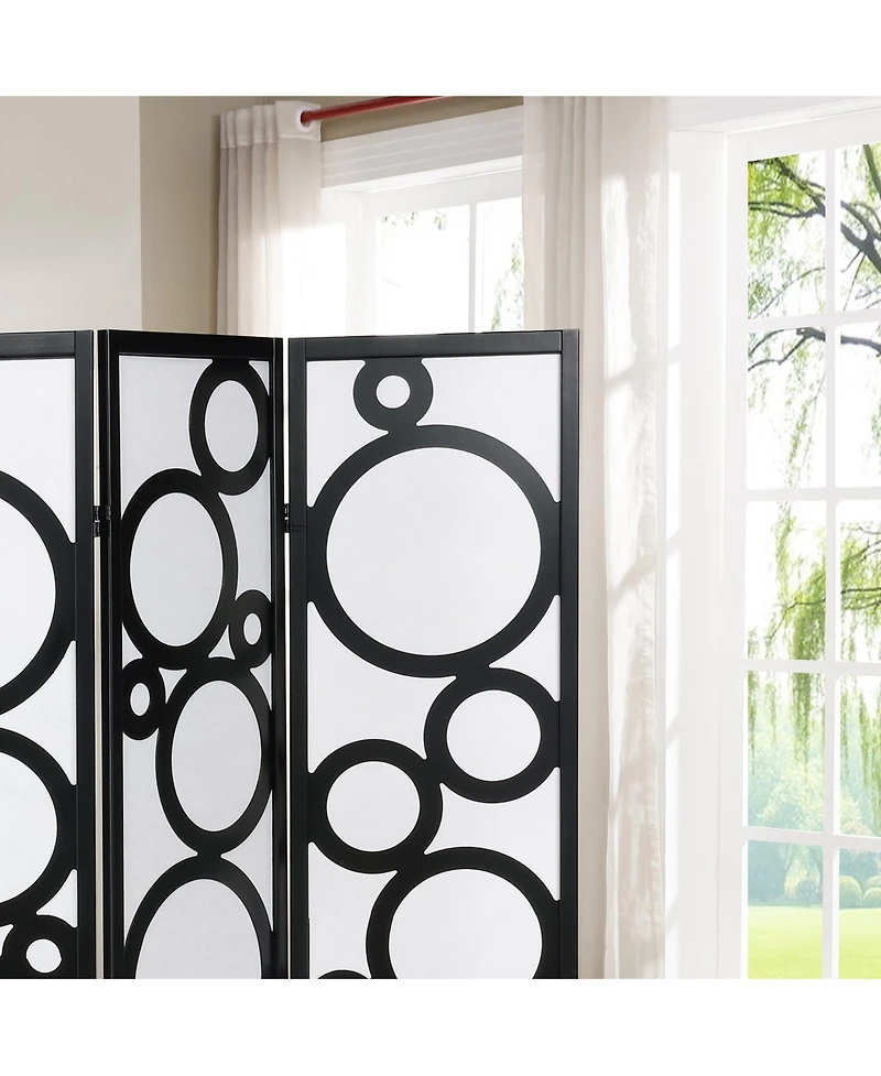 sumyeg Arvada 4-Panel Wood Room Divider with Circle Pattern Folding Privacy Screen for Indoor Use