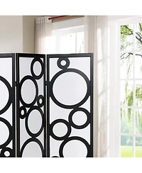 sumyeg Arvada 4-Panel Wood Room Divider with Circle Pattern Folding Privacy Screen for Indoor Use