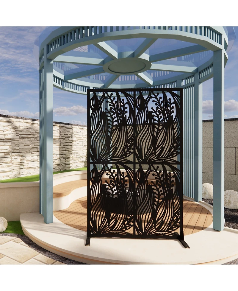 sumyeg Metal Privacy Screen Outdoor Indoor Freestanding Divider with Leaf Shape Design