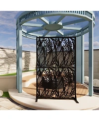 sumyeg Metal Privacy Screen Outdoor Indoor Freestanding Divider with Leaf Shape Design