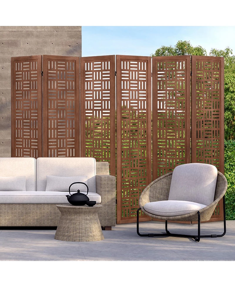 sumyeg 6-Panel Solid Wood Folding Room Divider Partition Stand for Indoor Use
