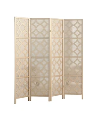 sumyeg 4-Panel Room Divider with Quatrefoil Diamond Design Folding Decorative Screen for Indoor Use