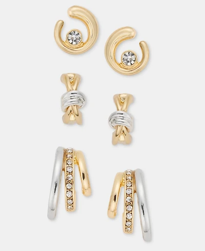 Anne Klein Pave Swirl, Crisscross & Triple-Row Earrings, 3-Piece Set
