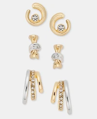 Anne Klein Pave Swirl, Crisscross & Triple-Row Earrings, 3-Piece Set