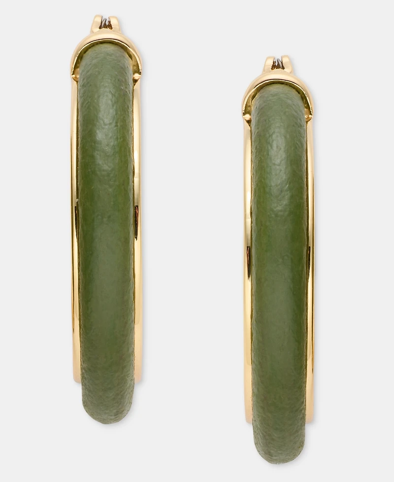 Anne Klein Medium Leather Inlay Hoop Earrings, 1.15"