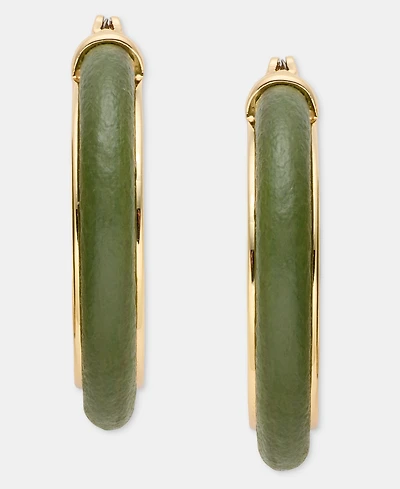 Anne Klein Medium Leather Inlay Hoop Earrings, 1.15"