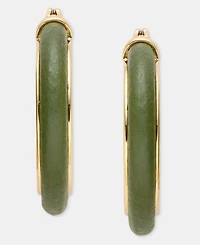 Anne Klein Medium Leather Inlay Hoop Earrings, 1.15"